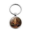 Portachiavi in lega d'argento con ciondolo colorato di Ganesha su sfondo bianco - Stile Ganesha (XSWX8024)