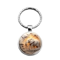 Elegante olifant sleutelhanger van metaal met glazen hanger in 3D zonsondergang bos design - Olifant Reliëf Patroon (XSWX8025)