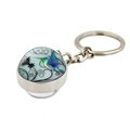 Llavero de bola de cristal de colibrí con plumas azules y verdes en aro de metal plateado - Estilo Colibrí Degradado Púrpura (XSWX7986-1)