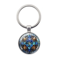 Portachiavi mandala con ciondolo geometrico in vetro blu e arancione e anello argento - Stile Argento (XSWX8044-Argento)