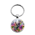 Llavero de colibrí en metal plateado con colgante de cristal y diseño de flores rojas - Colibrí Realista & Flor Roja (XSWX7987-5)