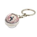 Llavero plateado con colgante de bola de cristal con colibrí y flores rosas - Estilo Colibrí de Néctar Esmeralda (XSWX7986-3)