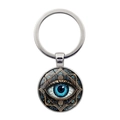 Silberner Schlüsselanhänger mit blauem Auge und goldenem Mandala-Schutzsymbol - Böser Blick Muster / Silber