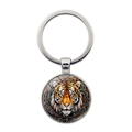 Portachiavi in metallo argento con pendente in vetro ritratto di tigre su sfondo bianco - Argento