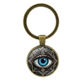 Vintage-Schlüsselanhänger aus Bronze mit blauem Mandala-Auge und Glaskuppel-Anhänger - Böser Blick Muster / Antikbronze