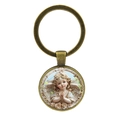 Portachiavi angelo custode vintage in bronzo con ali bianche e motivi floreali decorati - Bronzo Antico