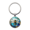 Bienen-Schlüsselanhänger mit Glaskabochon und buntem Glasmosaik-Muster auf Metallring - Silber (XSWX8079-Silber)