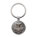 Portachiavi artistico in argento con cabochon in vetro gufo e dettagli delle piume - Argento