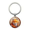 Silver metal keychain featuring a round pendant with an orange fox illustration - Silver