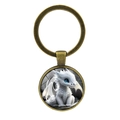 Portachiavi con drago bianco in vetro e ciondolo con anello in metallo bronzo - Bronzo Antico
