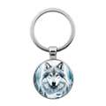Portachiavi lupo delle nevi in vetro con anello in metallo argento e lupo occhi blu - Argento