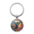 Anhänger Schlüsselanhänger mit Kolibri-Glas-Cabochon und poliertem Metallring - Silber