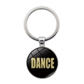 Stilvoller Dance-Schlüsselanhänger mit schwarzem Rundanhänger und Goldglitzer-Schrift - Silber Stil (Gold Glitzer) (XSWX8094-3)