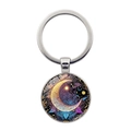 Kreativer Sonne- und Mond-Schlüsselanhänger aus Glas mit Galaxie-Motiv und silbernem Metallring - Silber Stil (XSWX8096)