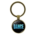 Dettaglio portachiavi in bronzo con testo Dance glitterato blu in ciondolo di vetro tondo - Stile Bronzo Antico (Glitter Blu) (XSWX8094-2)