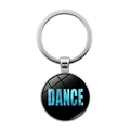 Modischer Sport-Schlüsselanhänger aus Metall mit blauem Glitzer-Dance-Text unter Glas - Silber Stil (Blau Glitzer) (XSWX8094-2)