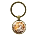 Vintage bronzen sleutelhanger met 3D engel Cupido hanger en gouden wolken - Antiek Brons