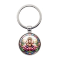 Silberner Schlüsselanhänger mit Ganesha auf Lotus Illustration im runden Anhänger - Silber
