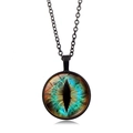 Dragon eye pendant necklace with green and brown glass pupil on a black chain link - Cyan Green Dragon Eye Style (XSWX8034-1)