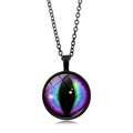 Round dragon eye pendant necklace with blue-purple glass iris and black alloy chain - Violet Dragon Eye Style (XSWX8034-2)