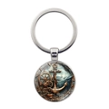 Portachiavi vintage steampunk con ancora, motivi a ingranaggi e anello in metallo - Argento (XSWX8113)