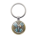 Aartsengel Michaël metalen sleutelhanger met blauw embleem en beschermende religieuze gravure - Zilver
