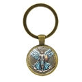 Vintage bronzen sleutelhanger met aartsengel Michael hanger voor tassen en auto's - Antiek Brons