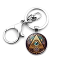 Silver Eye of Horus keychain with lobster clasp and mandala glass pendant charm - Color Pattern Disc Style (XSWX8123-11)