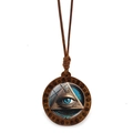 Pendente occhio di Horus in legno vintage con collana a corda in cera marrone - Stile Occhio della Provvidenza (XSWX8118)