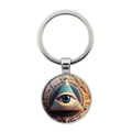 Détail du porte-clés Œil d'Horus avec œil bleu et motif géométrique sophistiqué - Œil Omniscient Motif Géométrique Or (XSWX8122-5)
