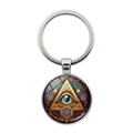 Vue macro du pendentif en verre de l'œil d'Horus égyptien sur un porte-clés en métal - Œil Mystique Vintage Bohème (XSWX8122-11)