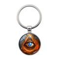 Porte-clés Œil d'Horus en métal argenté avec pendentif mystique orange et motif soleil - Motif Œil de Flamme Rouge Orangé (XSWX8122-9)