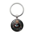 Portachiavi in argento con simbolo dell'Occhio della Provvidenza sotto vetro a cupola - Occhio della Provvidenza Blu Scuro (XSWX8122-1)