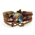 Mehrlagiges Lederarmband Lebensbaum mit Unendlichkeitssymbol und Schmetterling - Braun