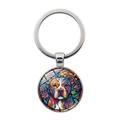 Süßer Mosaik-Hunde-Schlüsselanhänger aus Metall mit Pitbull-Motiv und bunten Blumen - Silber