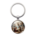 Polished silver alloy angel keychain with Nativity scene glass dome pendant art - Silver