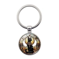 Oud-Egyptische sleutelhanger met zwarte Bastet kat en glazen edelsteen hanger met symbolen - Zilver
