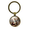 Antique bronze religious nativity scene keychain with glass dome depicting the birth of Jesus - Antique Bronze