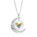 Collana con ciondolo a luna cava in argento e gemma di vetro con cuore arcobaleno - Cuore Arcobaleno Love (XSWX6393-21)