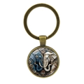 Vintage Bronze Elefant Schlüsselanhänger mit Glaskabochon-Anhänger und ethnischem Muster - Antikbronze