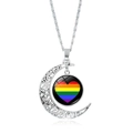 Collana in argento con mezzaluna cava e ciondolo a cuore arcobaleno in vetro da donna - Motivo Cuore Arcobaleno (XSWX6393-17)