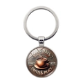 Portachiavi vintage tazza di caffè con design latte art e anello in metallo circolare - Argento
