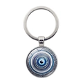 Portachiavi vintage malocchio blu con motivo a meandro greco su sfondo bianco pulito - Argento