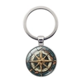 Vintage kompas sleutelhanger met glazen koepel en antiek nautisch motief aan ring - Verouderd Kompas Zilver (XSWX8177-Zilver)