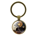 Portachiavi Albero della Vita in bronzo con ciondolo in vetro Yin Yang Sole e Luna - Bronzo Antico