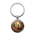 Vintage silver metal keychain with forest elk art glass cabochon pendant for bags - Silver Autumn Forest Elk (XSWX8209-6)