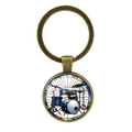 Portachiavi vintage in bronzo con motivo a batteria blu sotto cupola di vetro - Bronzo Antico (XSWX8199)