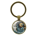 Detail der Schlüsselanhänger in Bronze-Optik mit Sonne und Mond Göttin Glas-Cabochon - Antik Bronze-Sonne Mond Gesicht (XSWX8197-Bronze 2)