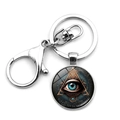 Silver Eye of Horus keychain with glass cabochon pendant and large lobster clasp - Eye of Providence Blue Style (XSWX8123-1)