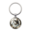 Charmanter Glas-Cabochon-Schlüsselanhänger mit detaillierter Katzenillustration - Silber